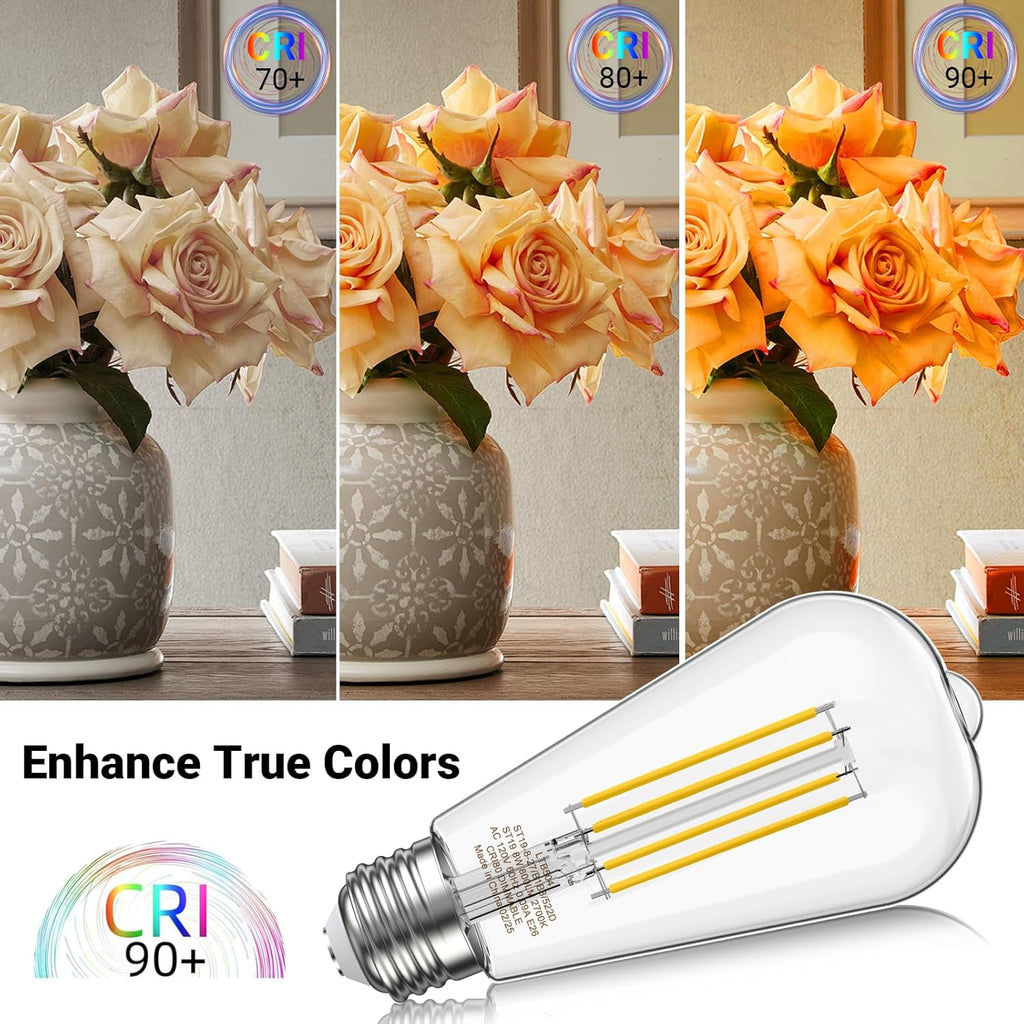 Edison Light Bulbs 5.5W, 60W Equivalent Dimmable Vintage LED Light Bulbs, 500LM E26 Medium Base Soft White 2700K LED