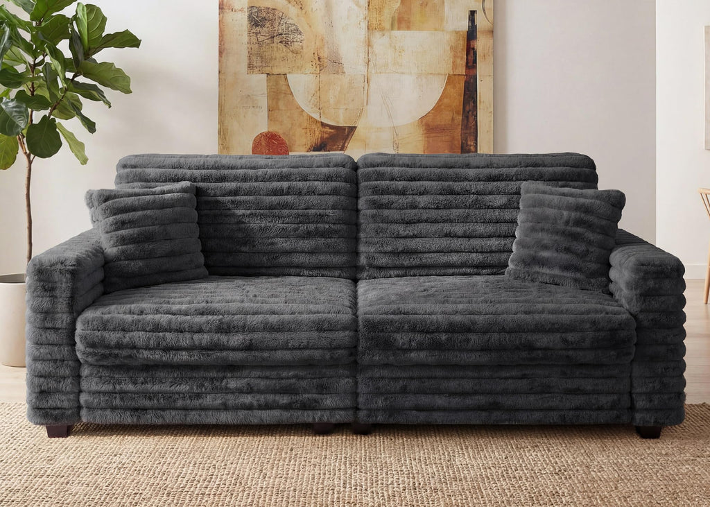 78.7" Corduroy Love Seat Sofa, Cloud Deep Seat Couch with Legs 2 Pillows, Fluff Corduroy Loveseat for Small Space