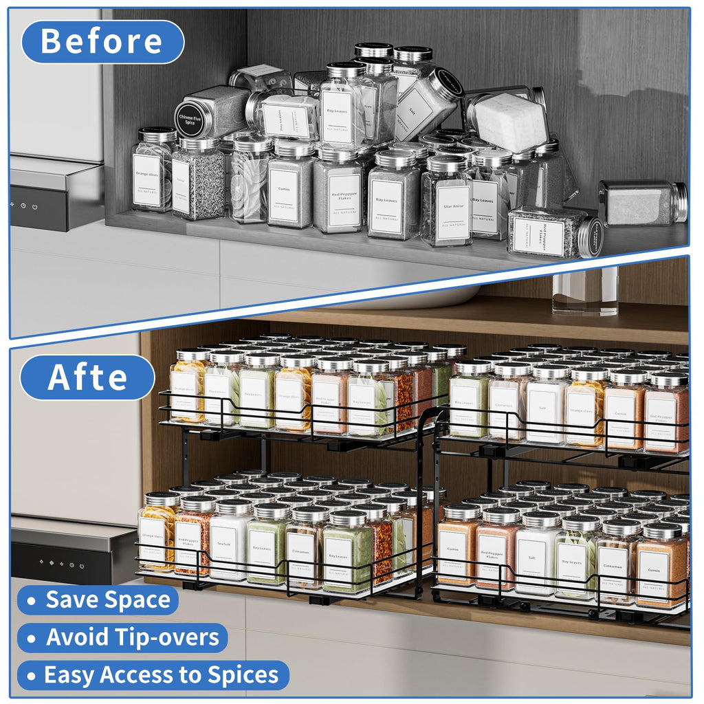 Pull Out Spice Rack, Spice Rack Organizer, Pull Out Spice Racks for Inside Cabinets, Height Adjustable Heavy