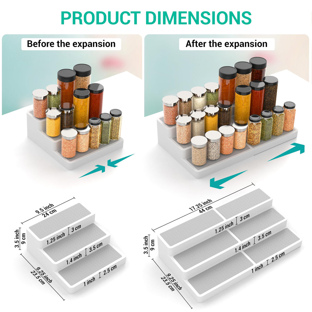 Expandable Spice Rack Organizer for Cabinet (2 Pack), 3-Tier Tiered Spice Shelf Organizer with Non-Skid Surface