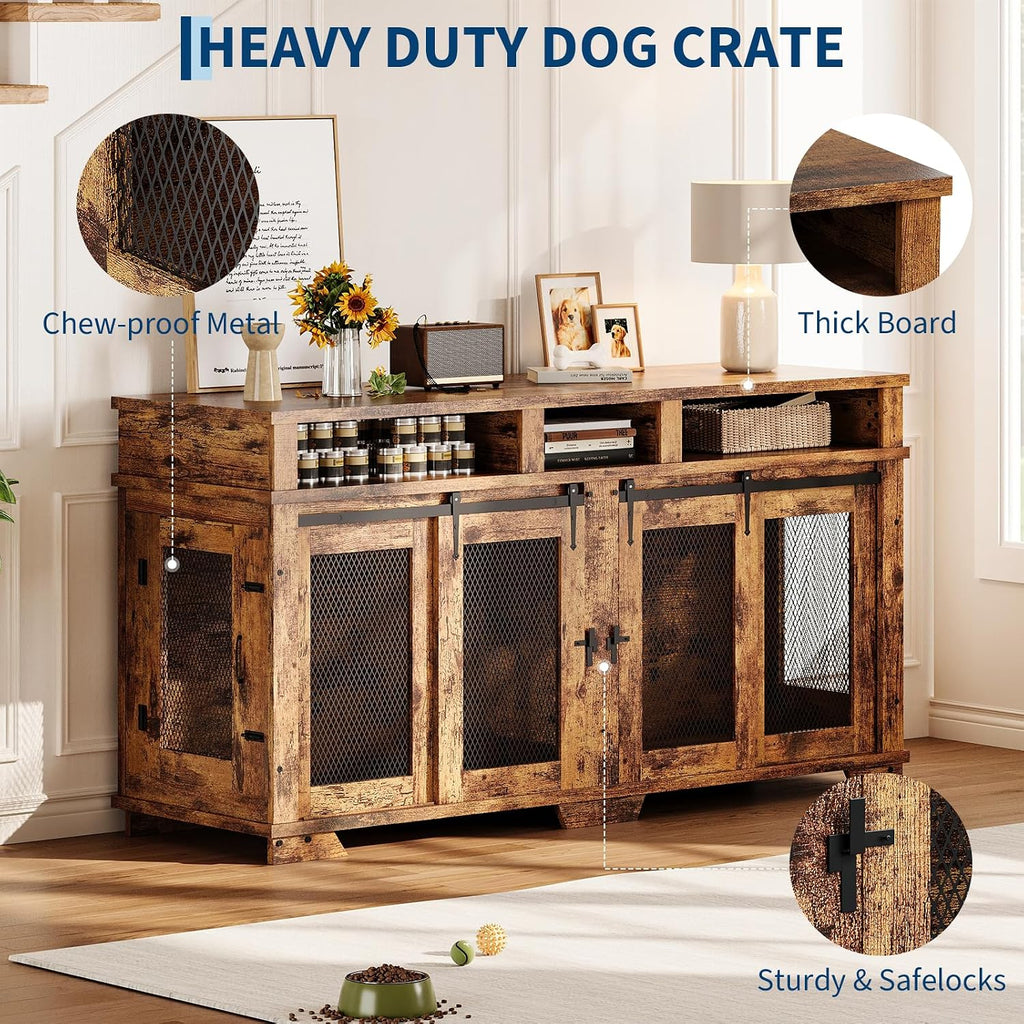 Dog Crate Furniture for 2 Dogs, Extra Large Double Dog Kennel Indoor with Removable Divider and Storage Drawers