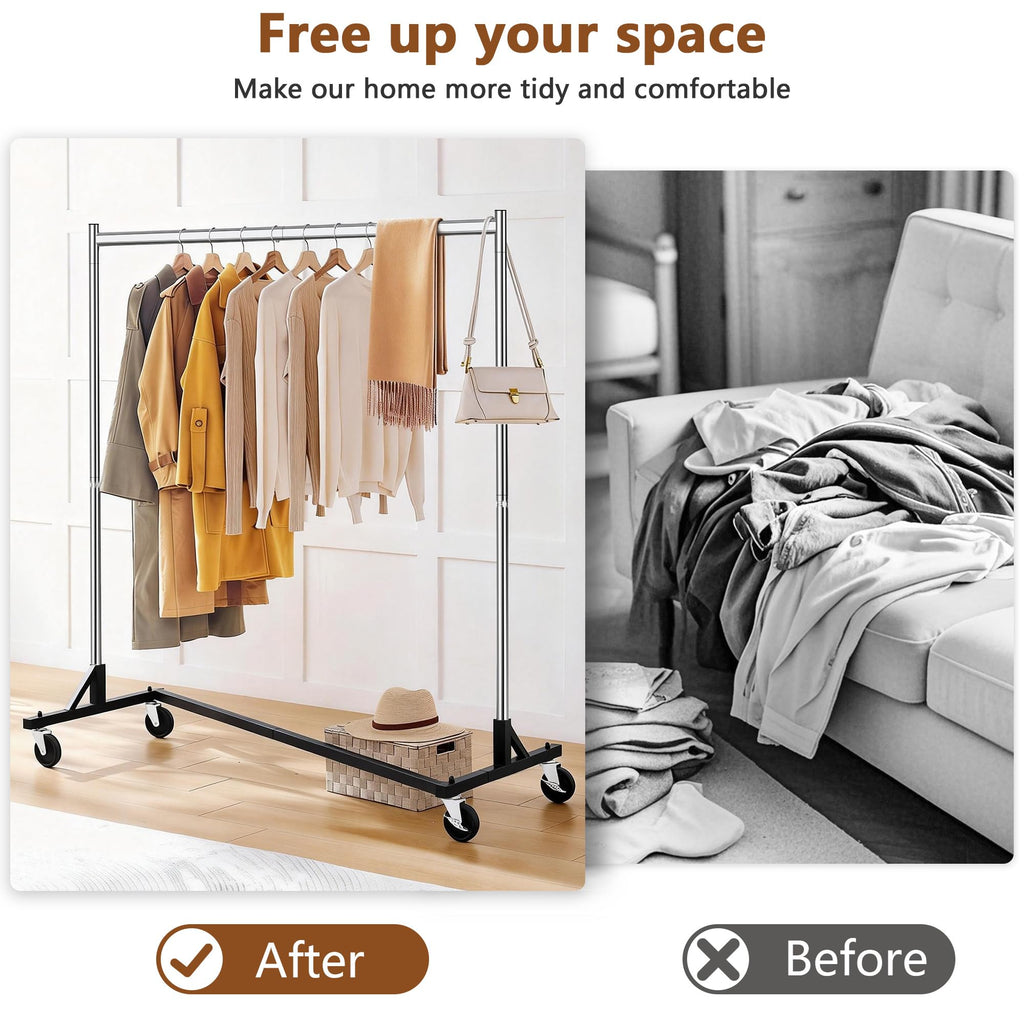 Z Rack, Rolling Clothes Racks with Z-Base, Heavy Duty Garment Rack, Clothing Racks for Hanging Clothes, Sturdy