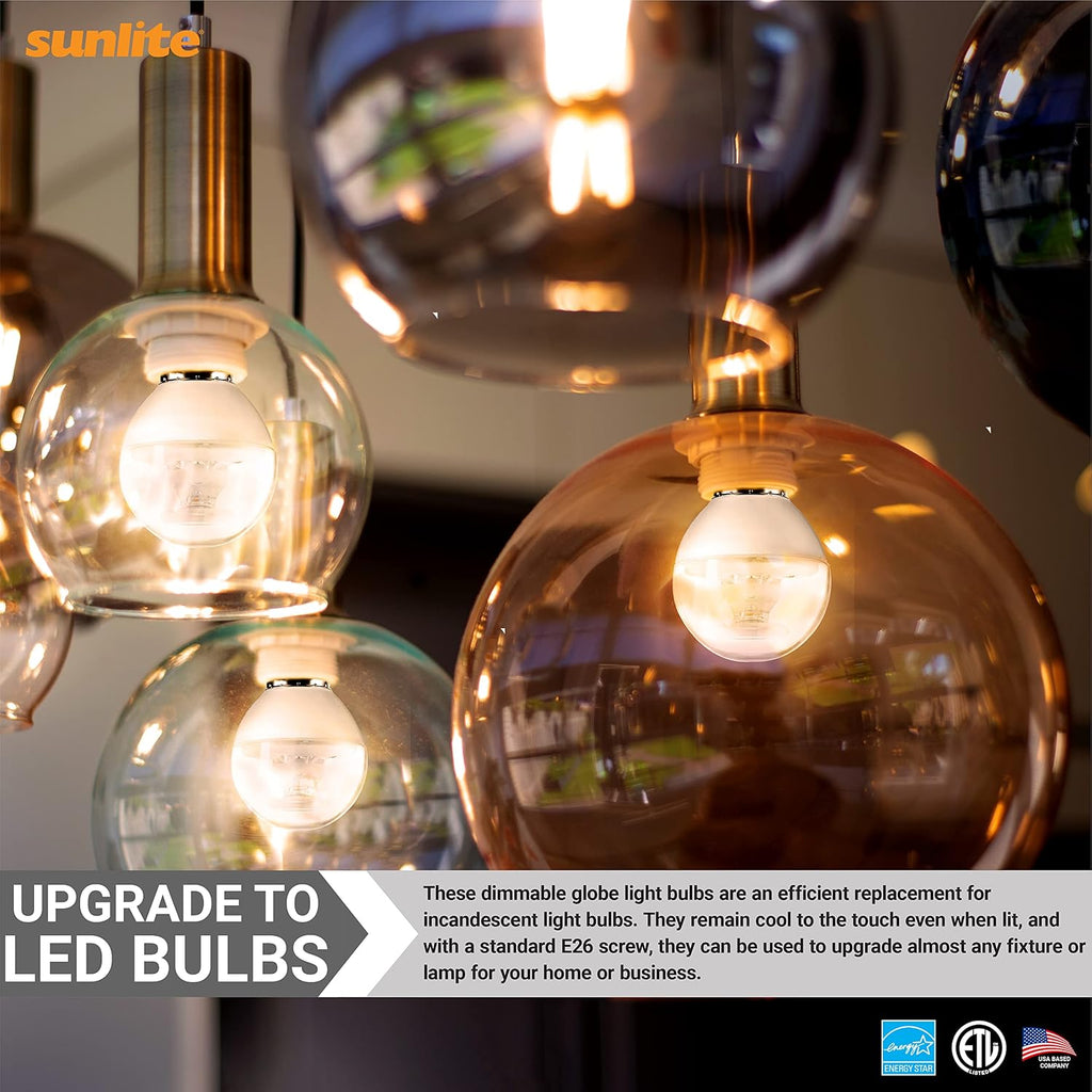G16 LED Dimmable Decorative Globe Vanity Light Bulbs, Clear, 5W (40W Equiv.), 350 Lumens, Medium E26 Base, Mirror