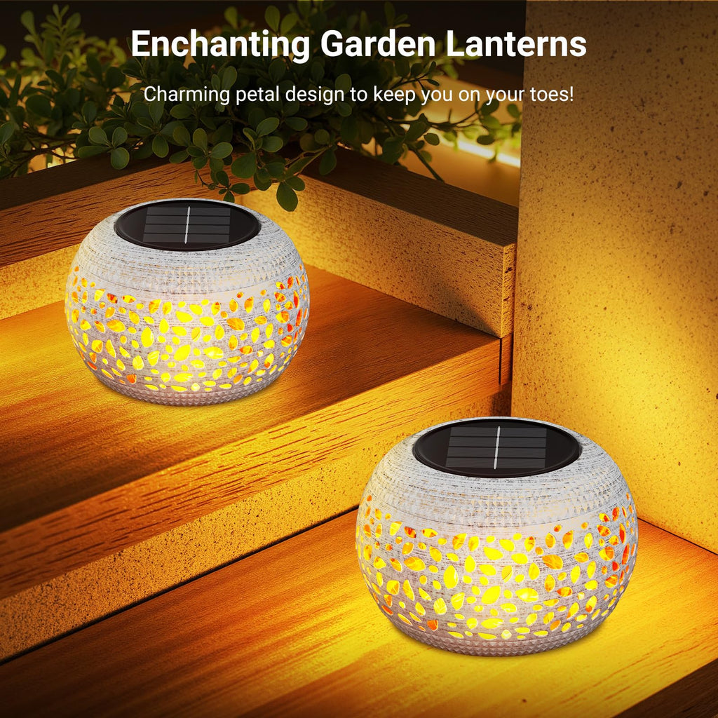 Solar Lanterns Outdoor Waterproof Table Lights: Upgraded Solar Flame Lantern, 2 Lighting Modes White Lantern