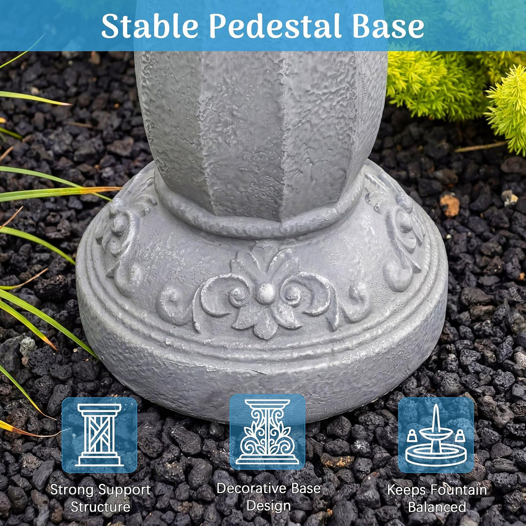 37" Outdoor Water Fountain, Angel Fountain with Pouring Water | Single-Tier Pedestal Water Feature, Resin &