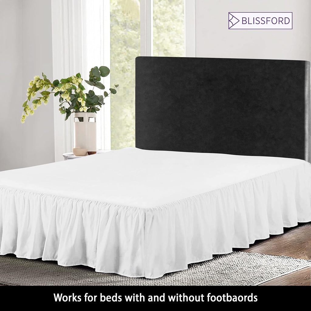 White Bed Skirt Queen Size 14 inch Drop - with Split Corners - Cotton Blend Ruffled Bed Skirt, Dust Ruffle for Queen