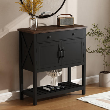 Farmhouse Console Table, Entryway Table with Storage Shelf, Coffee Bar Cabinet, Narrow Buffet Sideboard , Black