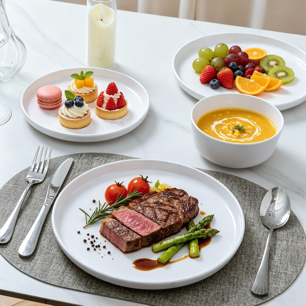 Basic White Melamine Dinnerware Sets, Elegant Unbreakable Dishes Set for 4