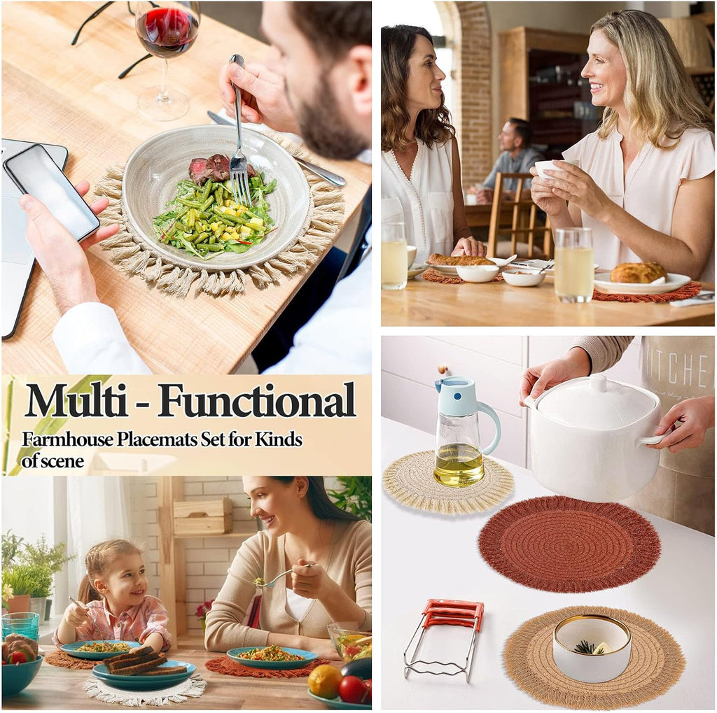 Inch Round Cotton Placemat Boho Placemats Table Mats Woven Washable Table Placemats for Fall Kitchen - Set of 4