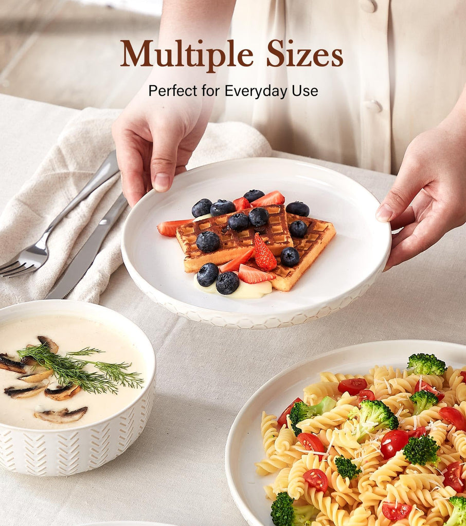 24 Piece Dinnerware Sets for 8 - Farmhouse Style Stoneware Plates and Bowls Sets - Scratch Resistant & Dishwasher