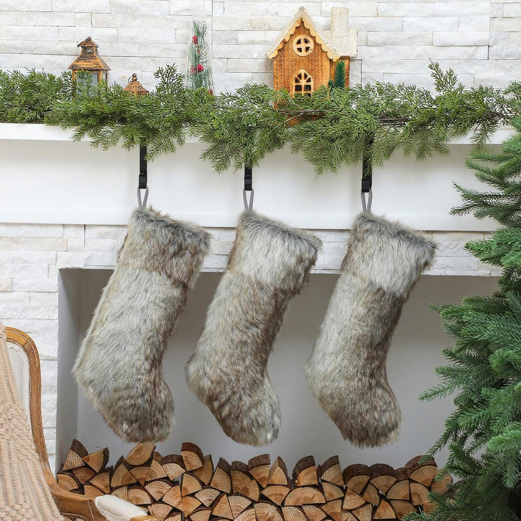 3 Pcs Christmas Stockings Faux Fur 20 Inch Holiday Fireplace