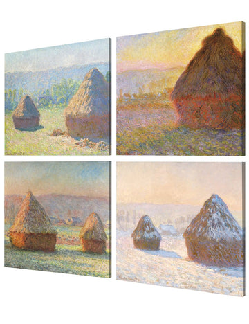 Claude Monet Canvas Wall Art, Haystacks Set of 4, 30x24''