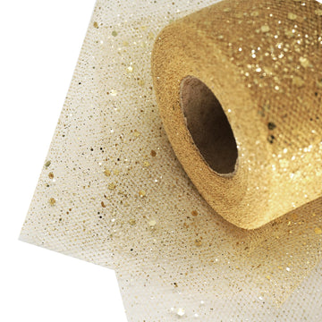 Antique Gold Sequin Glitter Tulle Roll, 6 Inch Wide x 50 Yards, Mesh Ribbon