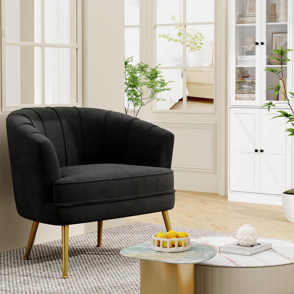 Velvet Accent Chair Set of 2, Upholstered Modern Single Sofa Side Chair,Comfy Barrel Club Living Room Armchair with