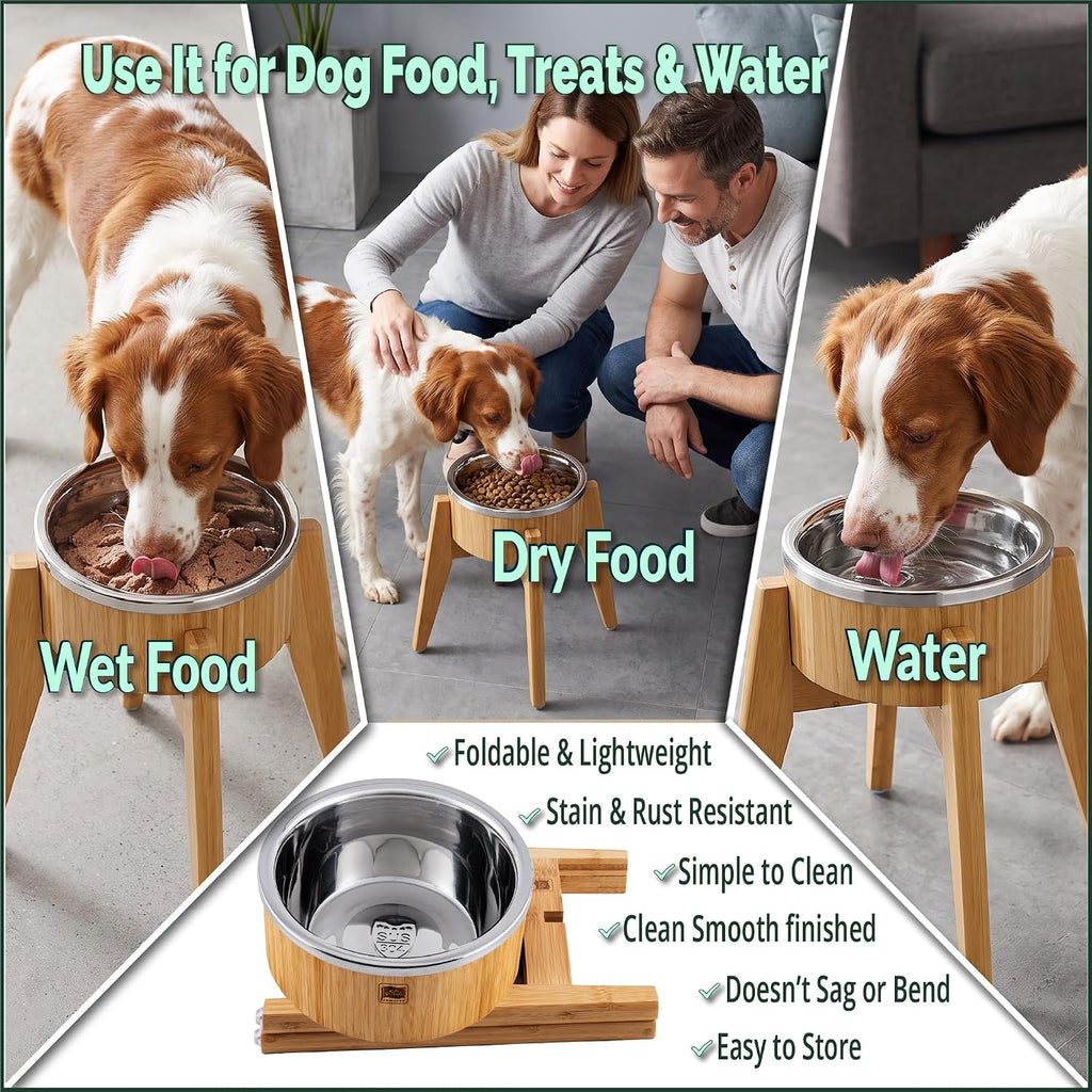 Elevated Dog Bowl for Mid-Large Dogs, 12-Inch Bamboo Stand, 64-oz