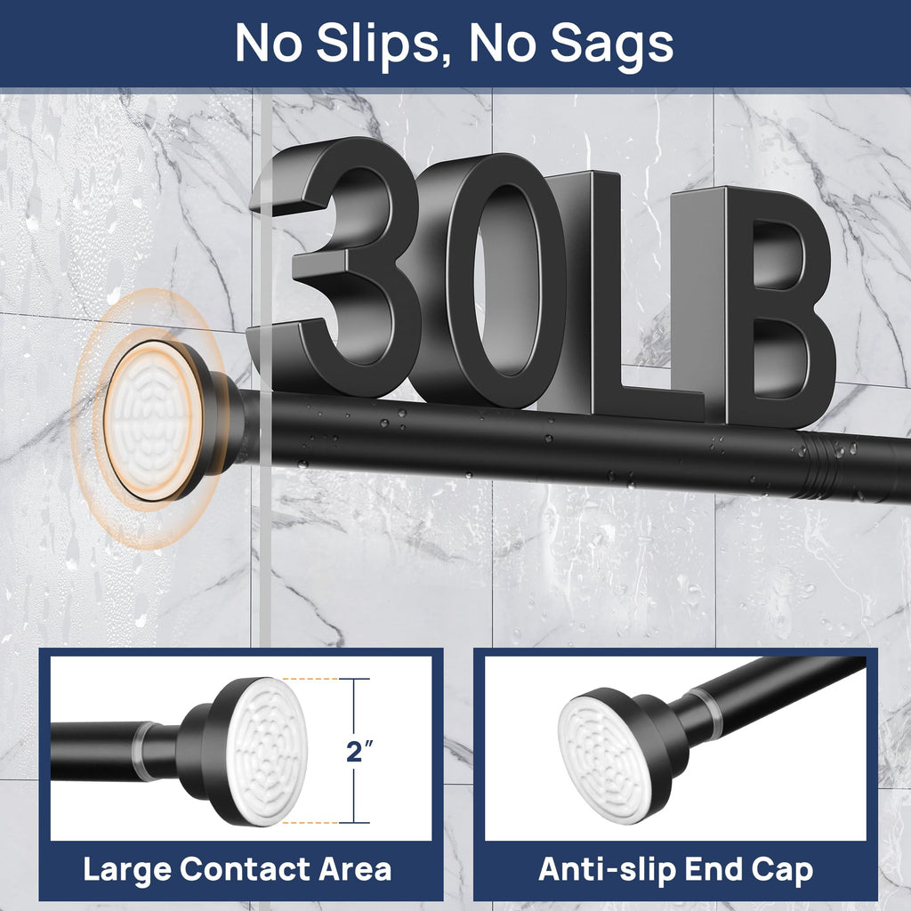 2 Pack Tension Curtain Rod, 32-78" Adjustable, Stable, Black