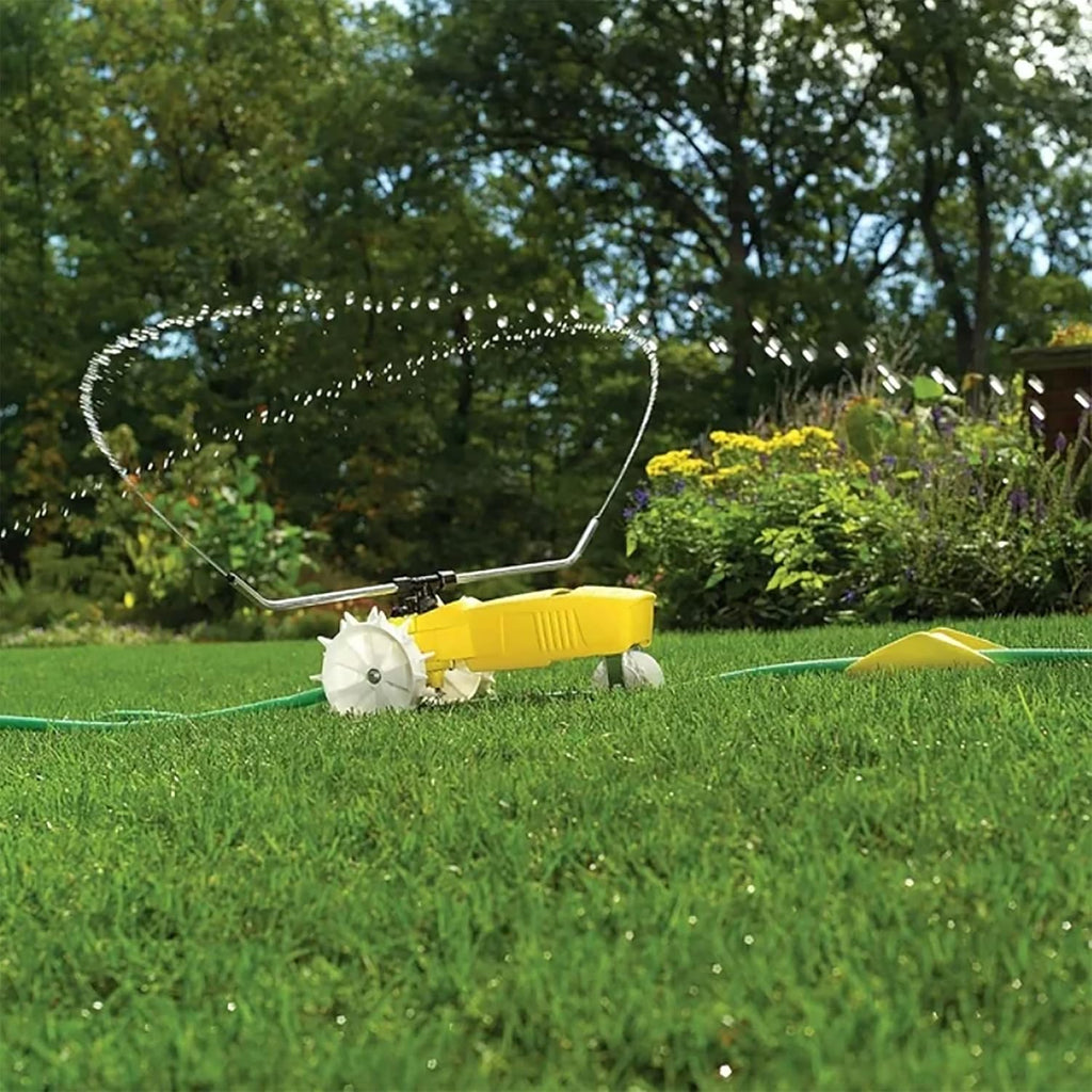 Rain Train 13,500 Square Feet Cast Iron Outdoor Lawn Traveling Water Sprinkler for Yard, and Garden, with Auto Shut