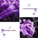 Purple Comforter Set King, Reversible Purple Rose 7 Pieces Bed in a Bag