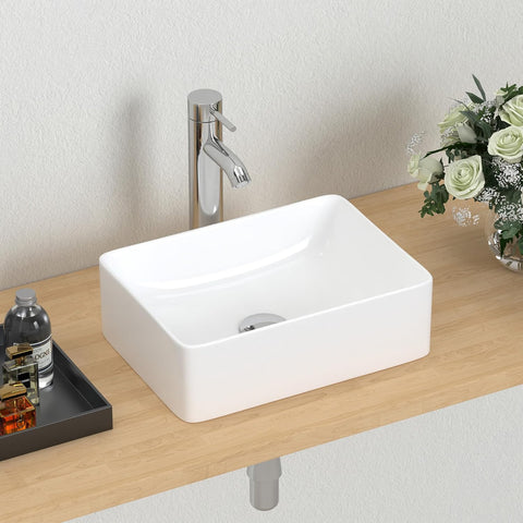 J-FAMILY 14.5'' x 10.6'' Small Vessel Sink Bathroom Above Counter White Porcelain Ceramic Rectangular Sink Bowl Small