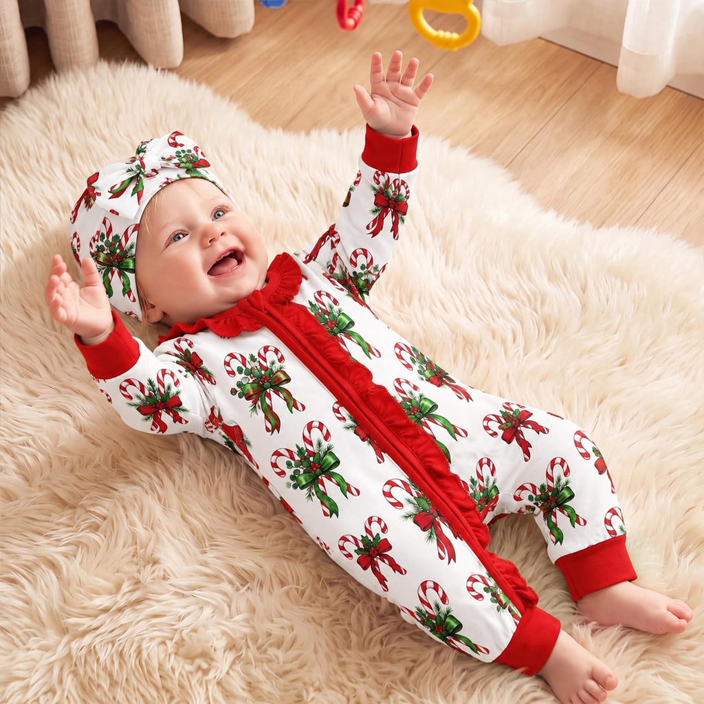Baby Newborn Girl Clothes Long Sleeve Heart Ruffle Romper Coming Home Outfit Baby Christmas Outfits Red White Newborn