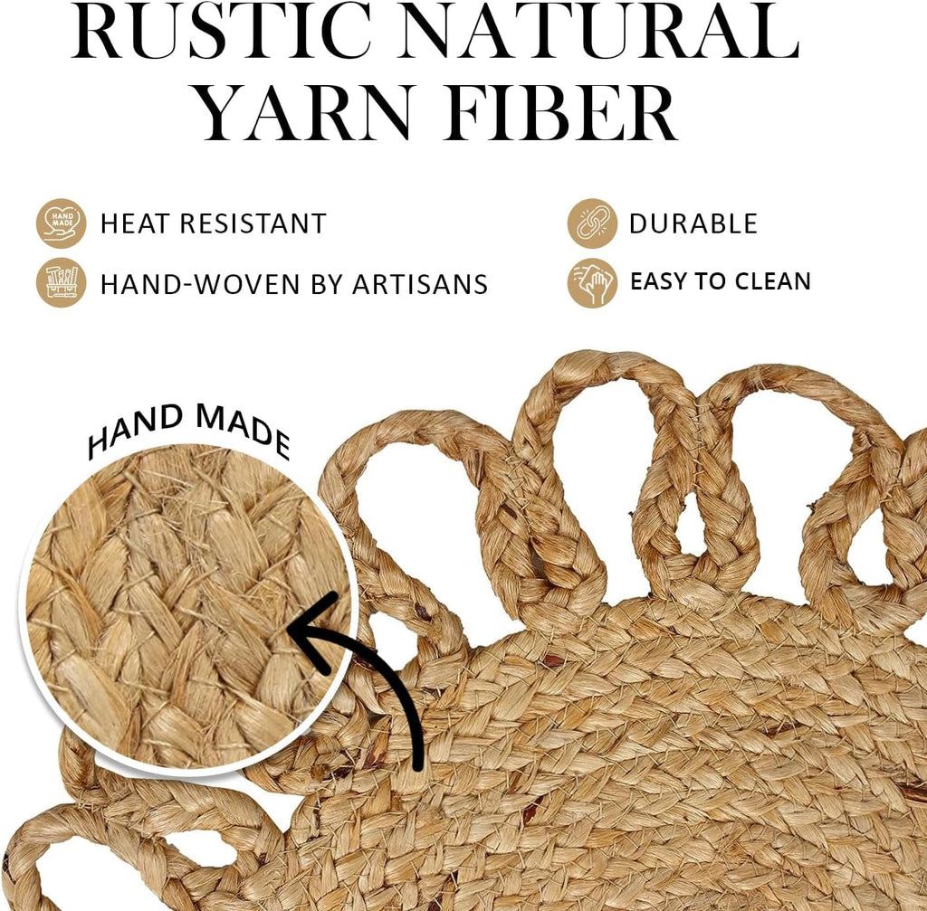 Jute Hand Braided Placemats Set of 6 | 15 Inches Round Tablemats | Just Roll It Once to Flatten and Enjoy | , Dining