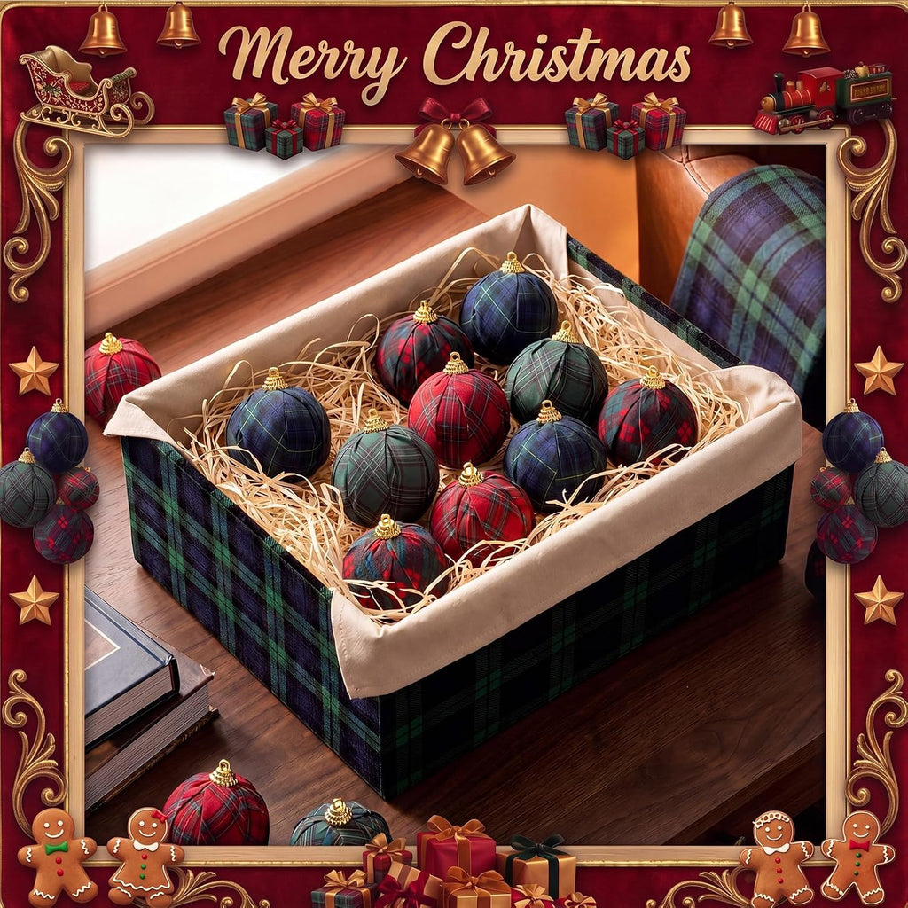 Christmas Tartan Plaid Ball Ornament Decoration 2.36 Inches - Set of 24