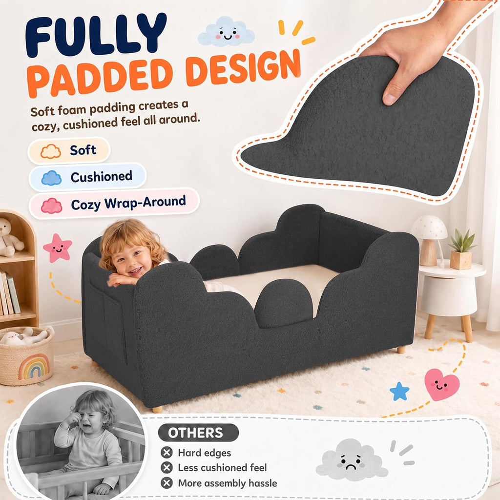 Toddler Floor Bed, Soft Montessori Bed with Removable Rails