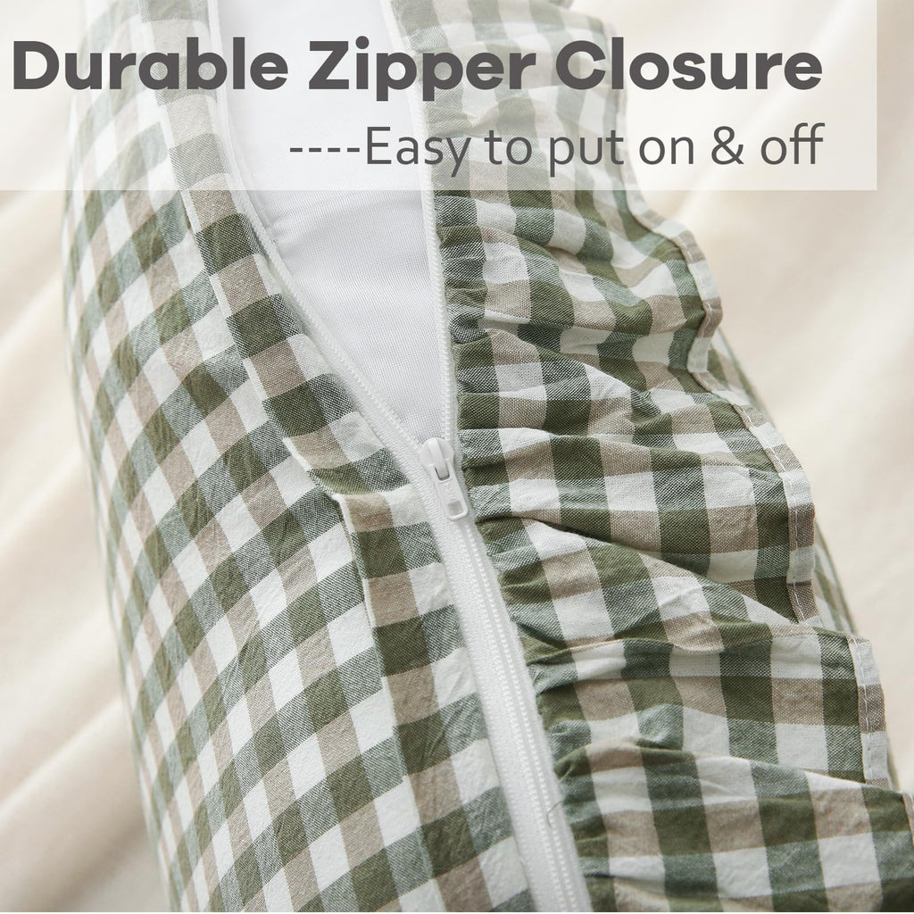 2 Pack Sage Green Gingham Ruffle Throw Pillow Covers 18''x18''