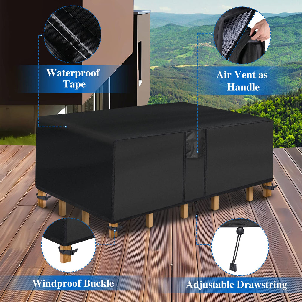 Outdoor Coffee Table Cover - Waterproof Rectangular Patio Coffee Table Cover (42L x 24W x 18H inches, Black) Outdoor