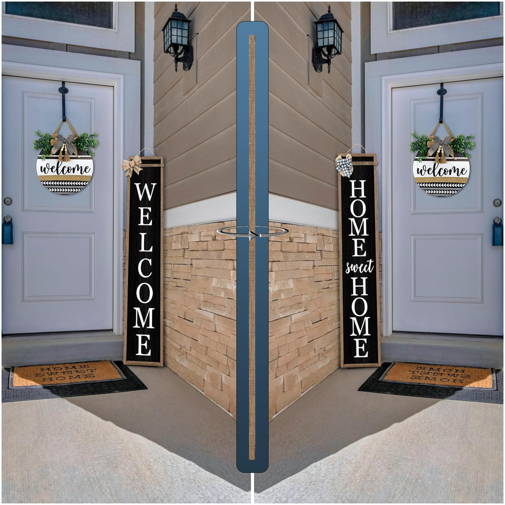 Outdoor Welcome Sign for Front Porch 2 Sided 45"X9" Wood Black