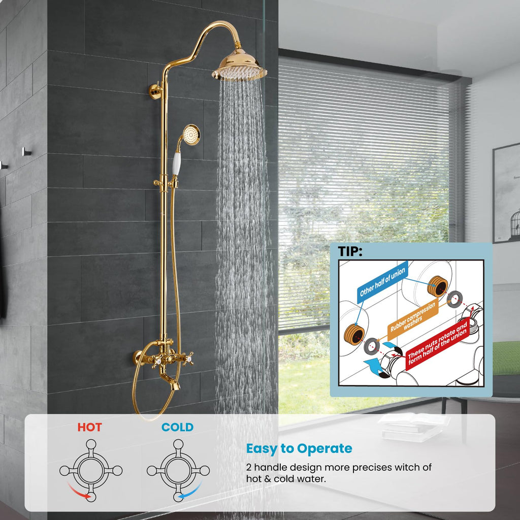 Bathroom Exposed Shower Faucet with Tub Spout Polished Gold