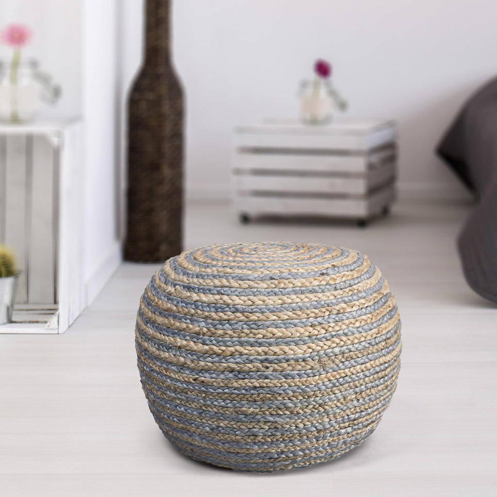 L.R. Resources Corcovado Au Naturel Braided Pouf Ottoman, 14" x 20", Natural