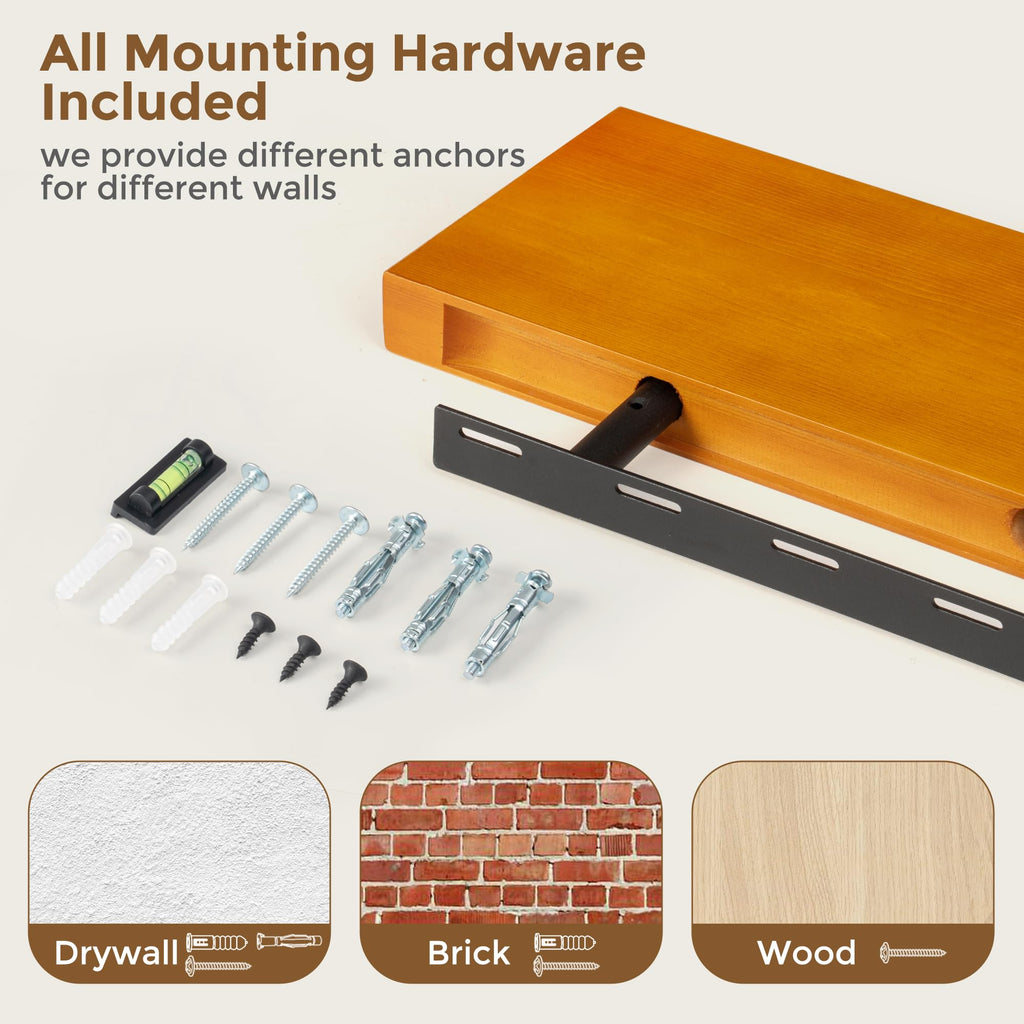 Rustic Wood Floating Shelves, 36'' x 7.7'' x 1.6'', Set of 2