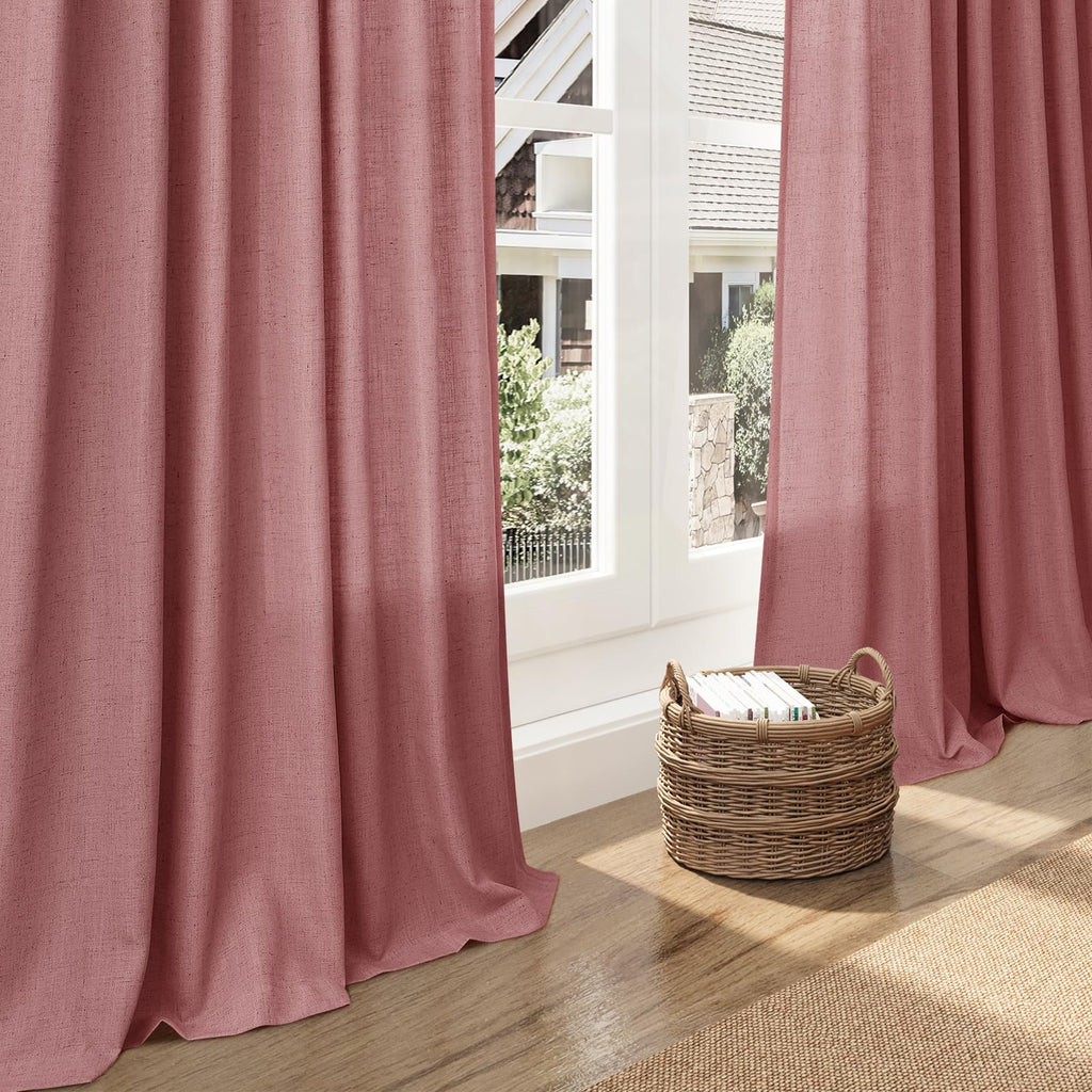 Canyon Rose Linen Curtains 108 Inches Long 2 Panels Set Extra Long Back Tab Curtain Semi Sheer Light Filtering Dusty
