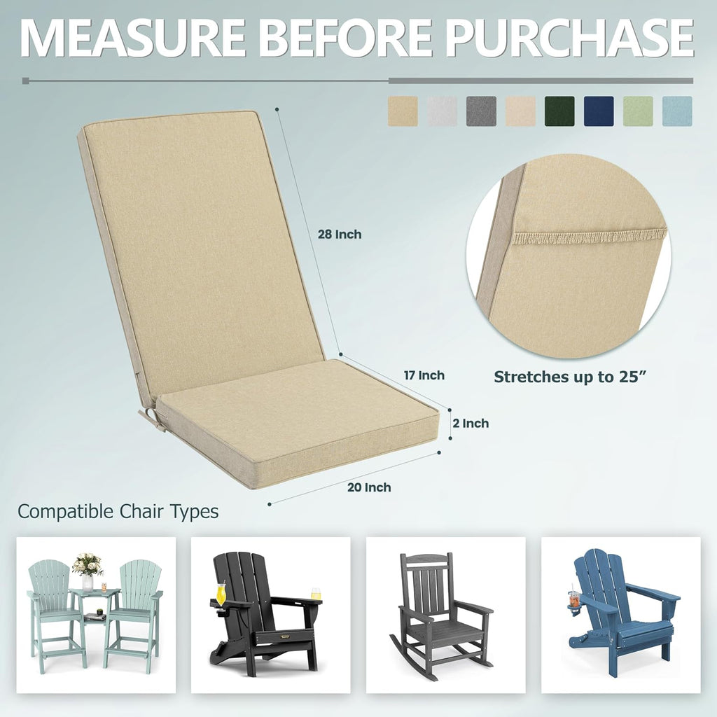 Adirondack Chair Cushions Set of 2 - Removable Covers, Water-Repellent & Fade-Resistant Faux Linen, Securing Straps