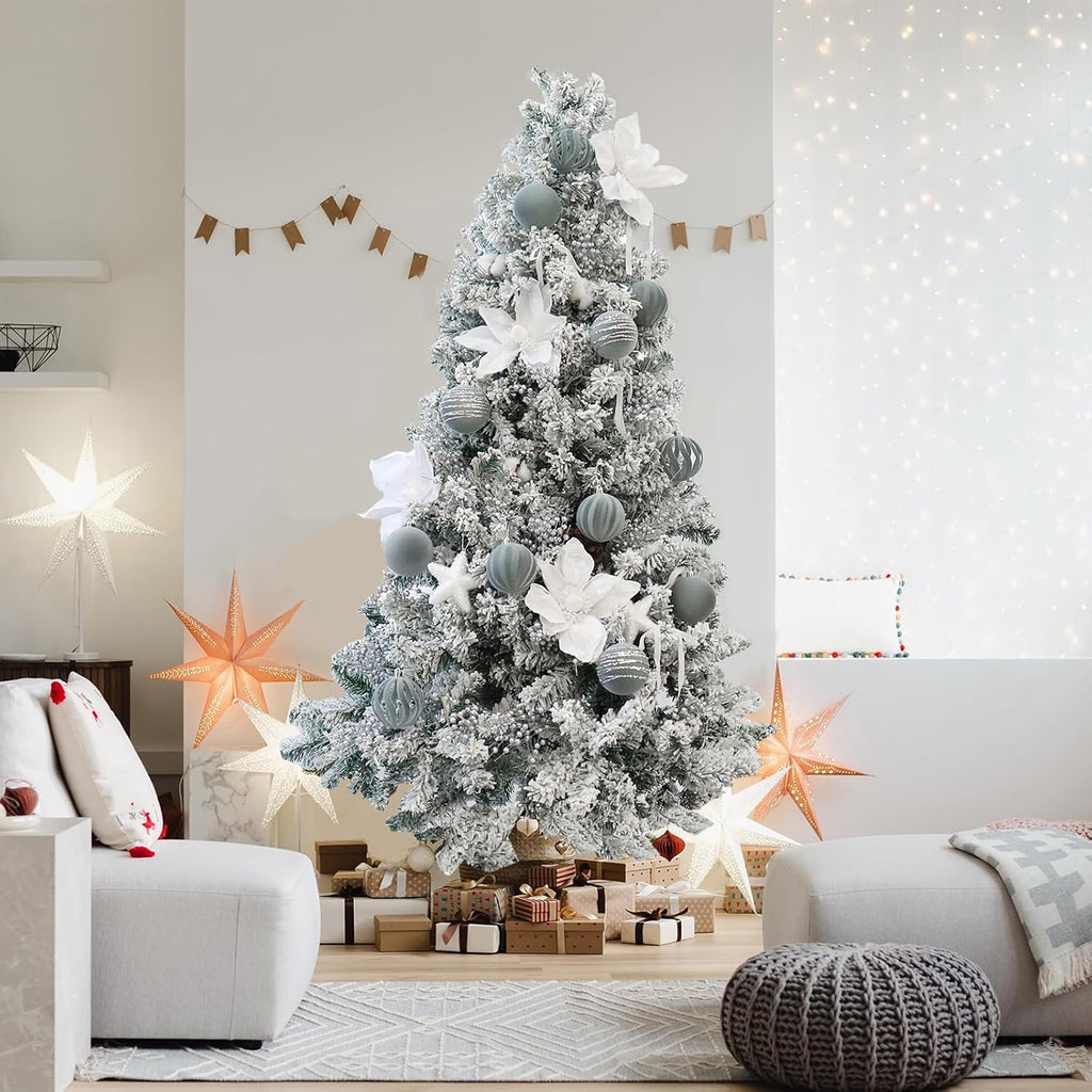 Ornaments Set of 12, 3.15", Dusty Blue Flocked Velvet Balls