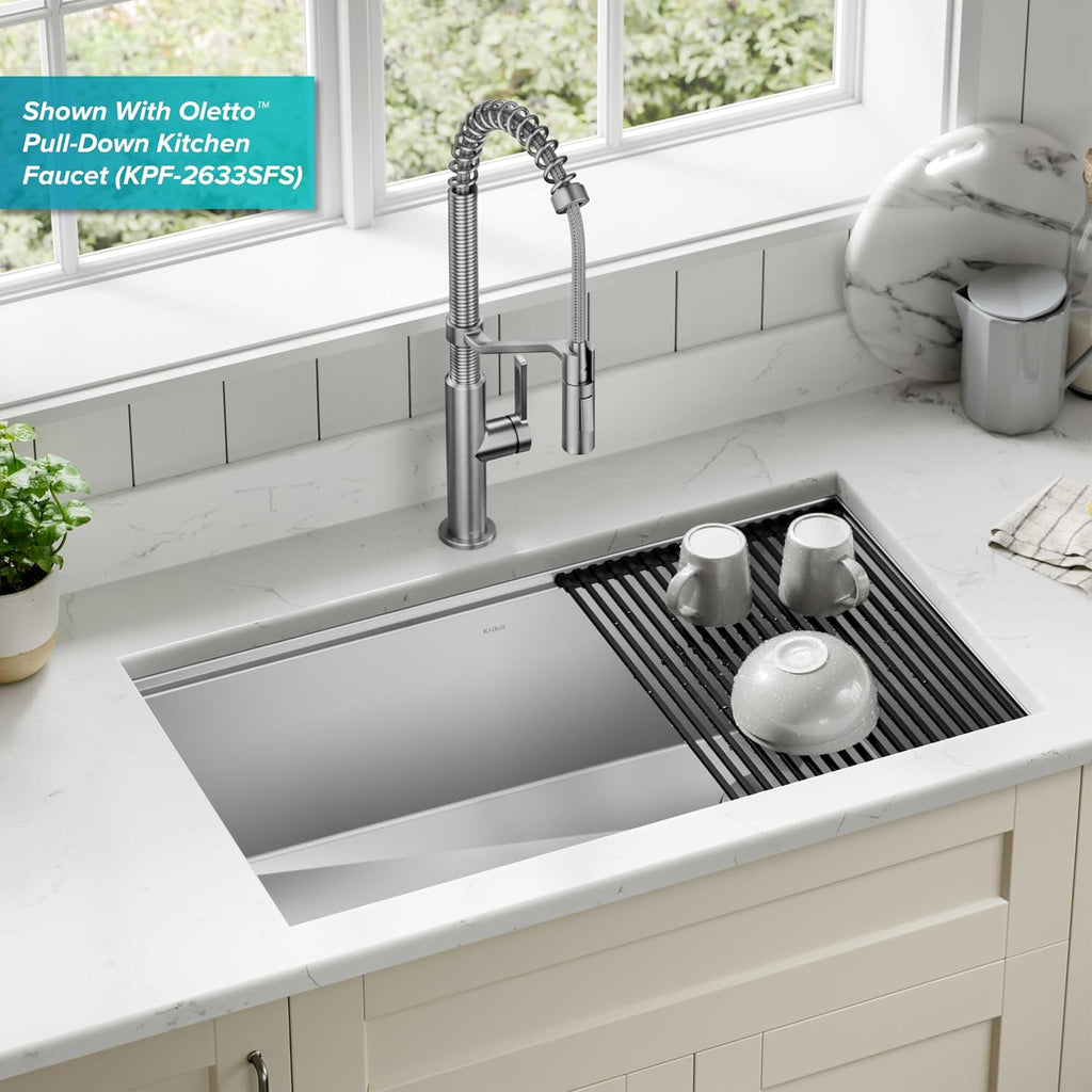 Stainless Steel 32 in Undermount Kitchen Sink KWU110-32 | 16-gauge TRU16 steel, integrated ledge for accessories