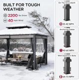 10x12 Hardtop Gazebo with Heavy-Duty Galvanized Steel Double Roof, Mosquito Netting & Woodgrain Finish Beams