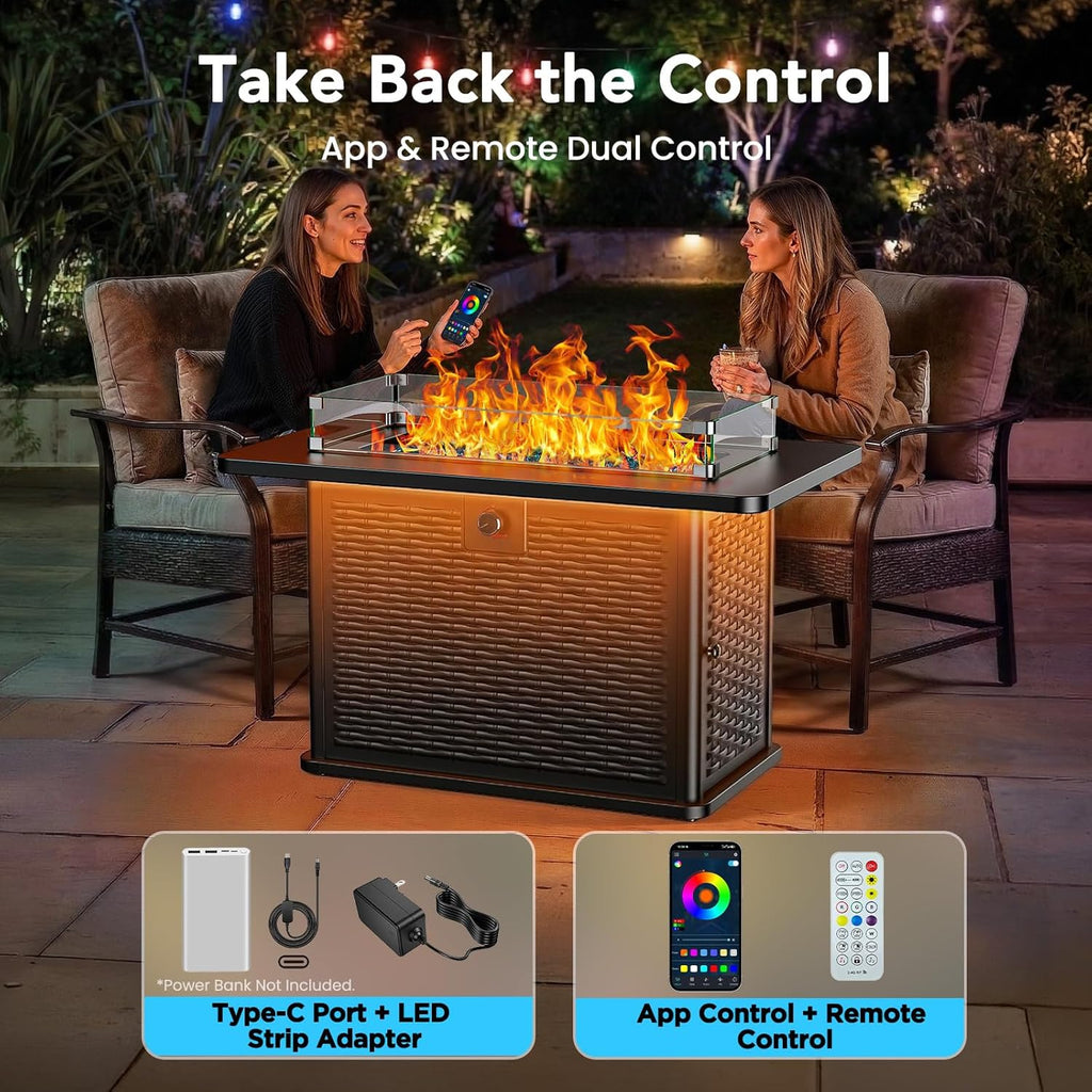 43" Rectangular Propane Fire Pit with RGB Lighting Strip