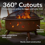 Cosmic 30-Inch Patio Fire Pit for Outside - Outdoor Wood-Burning Fire Pit with Grill Grate, Spark Screen, and Log Poker