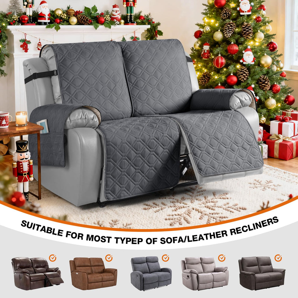 Waterproof Recliner Loveseat Covers Washable, Dark Gray, 2 Seater
