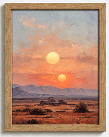 Framed Dual Sun Desert Sunset Western Landscape Canvas Wall Art