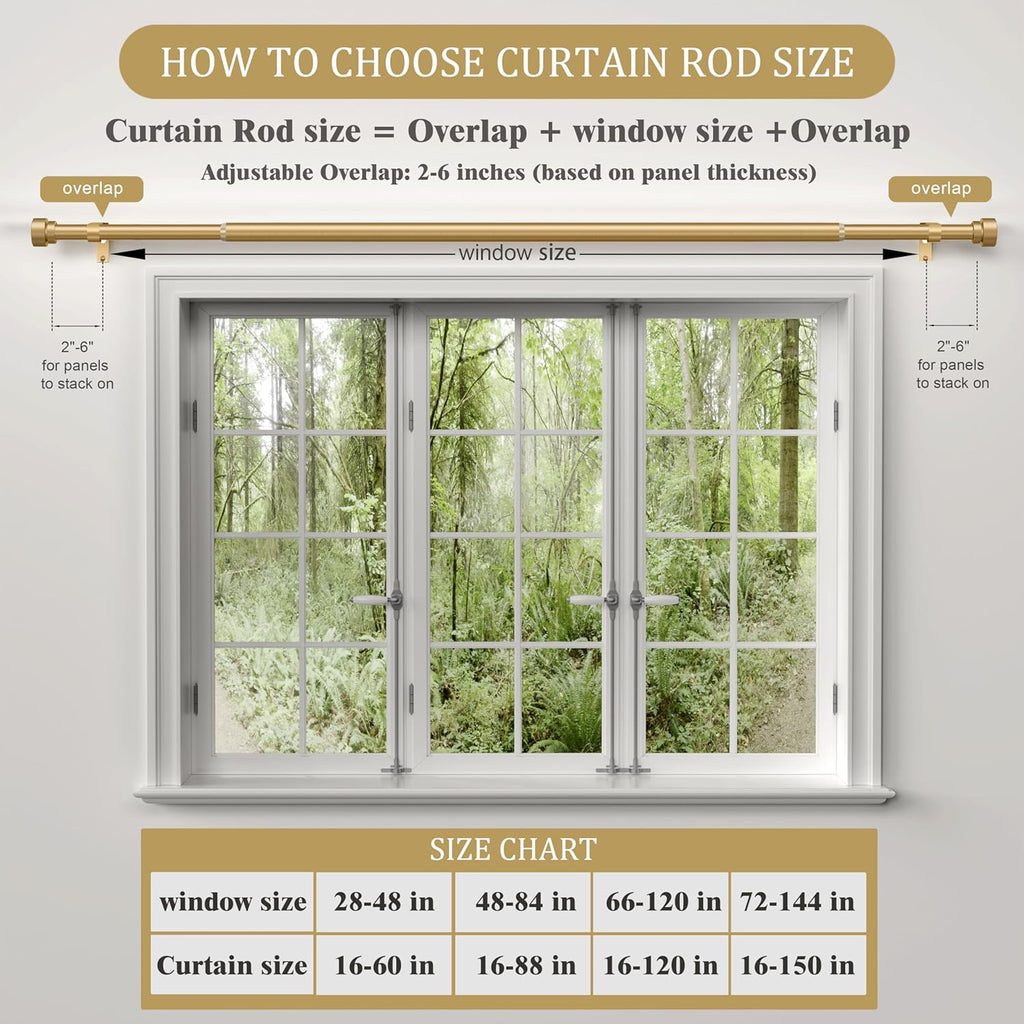 Gold Heavy Duty Curtain Rods for Windows 1" Diameter Brass Curtain Rod with Modern