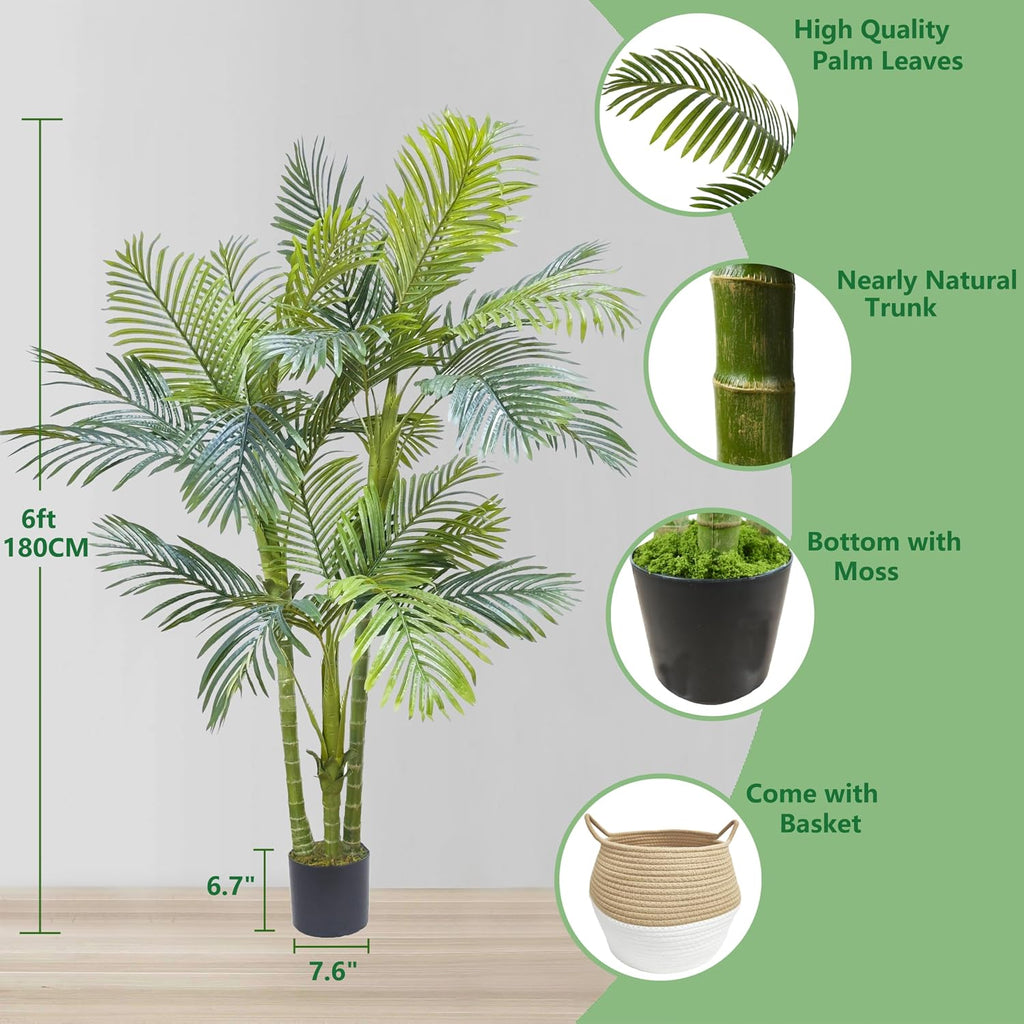 Artificial Palm Tree 6ft Fake Plant with Woven Basket