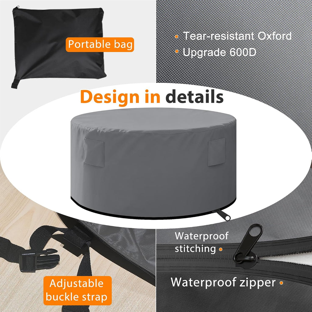 Round Patio Table Cover Zipper Outdoor Furniture Cover Waterproof | Fully Enclosed, Zipper Bottom, 4 Air Vents, 84"D