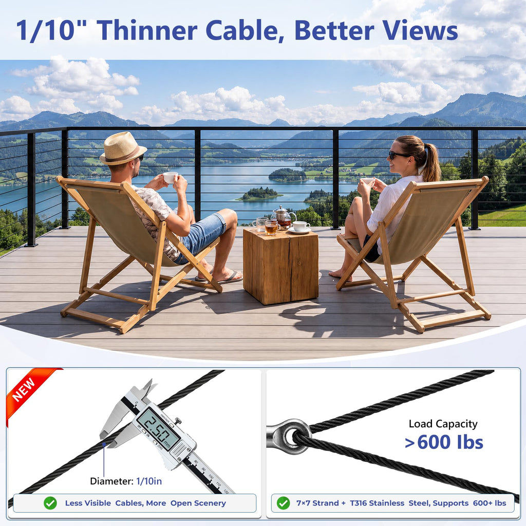 8-12ft Modular 36" Swageless Cable Railing System with Handrail