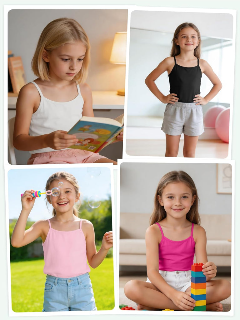 5 Pack Girls Tank Tops Soft Solid Sleeveless Cami Undershirts