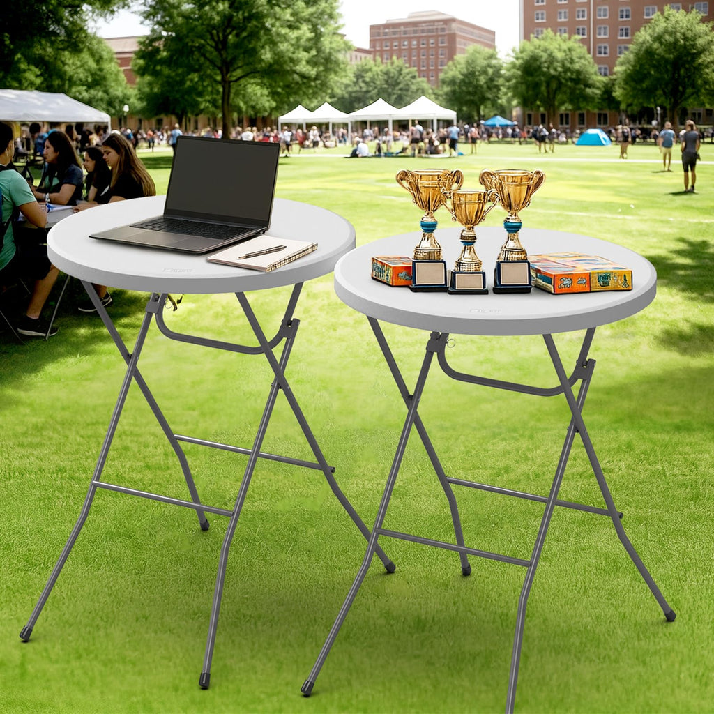 32" Plastic Folding Round Table Bar Height, HDPE Matrial with Gray Metal Finish, High Top Table for Outdoor Party