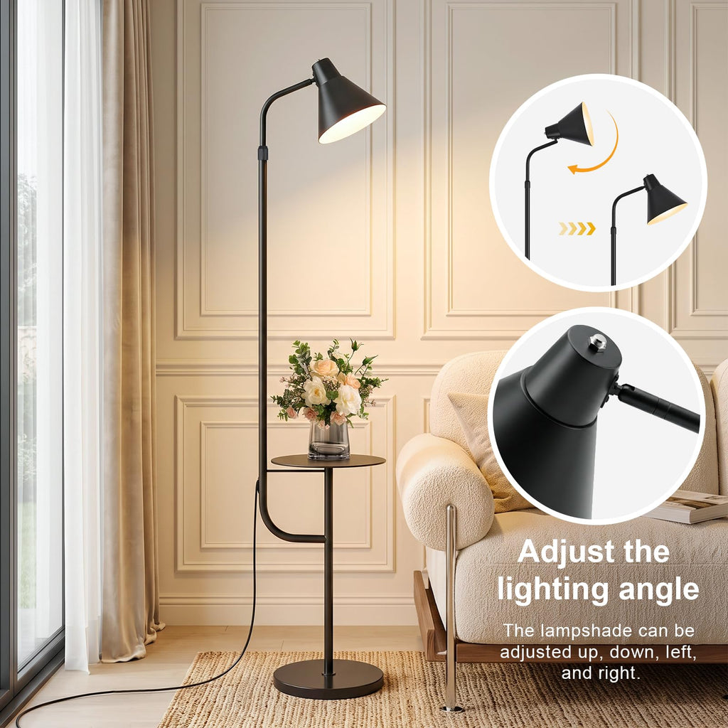 Black Floor Lamp with Shelf, Dimmable LED Reading Standing Lamp