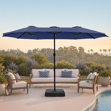 15ft Large Outdoor Patio Umbrella with Base Included, Navy Blue